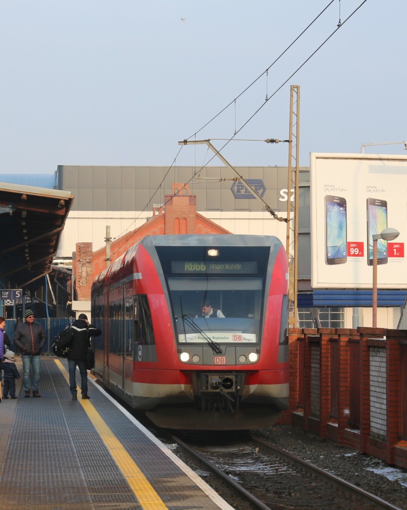 17.1.16 Stettin Hbf. 646 012 / RB 66 bereit zur Abfahrt nach Angermünde.