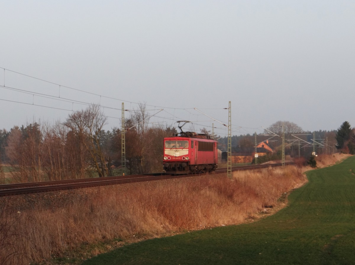 1749 Tage warten hatte heute am 08.03.14 ein Ende! 155 214 bespannte den Frankenwaldumleiter. Hier die Lz Rückfahrt von Hof nach Leipzig an der Schöpsdrehe bei Plauen/V.