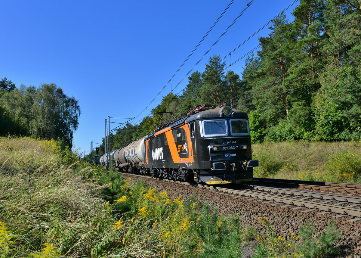 181 083 mit einem Kesselzug am 28.08.2013 bei Slubice.