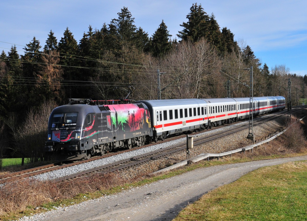 182 509  Paneuropäisches Picknick  mit dem IC 2083 am 08.02.16 zwischen Bergen und Übersee bei Sossau.