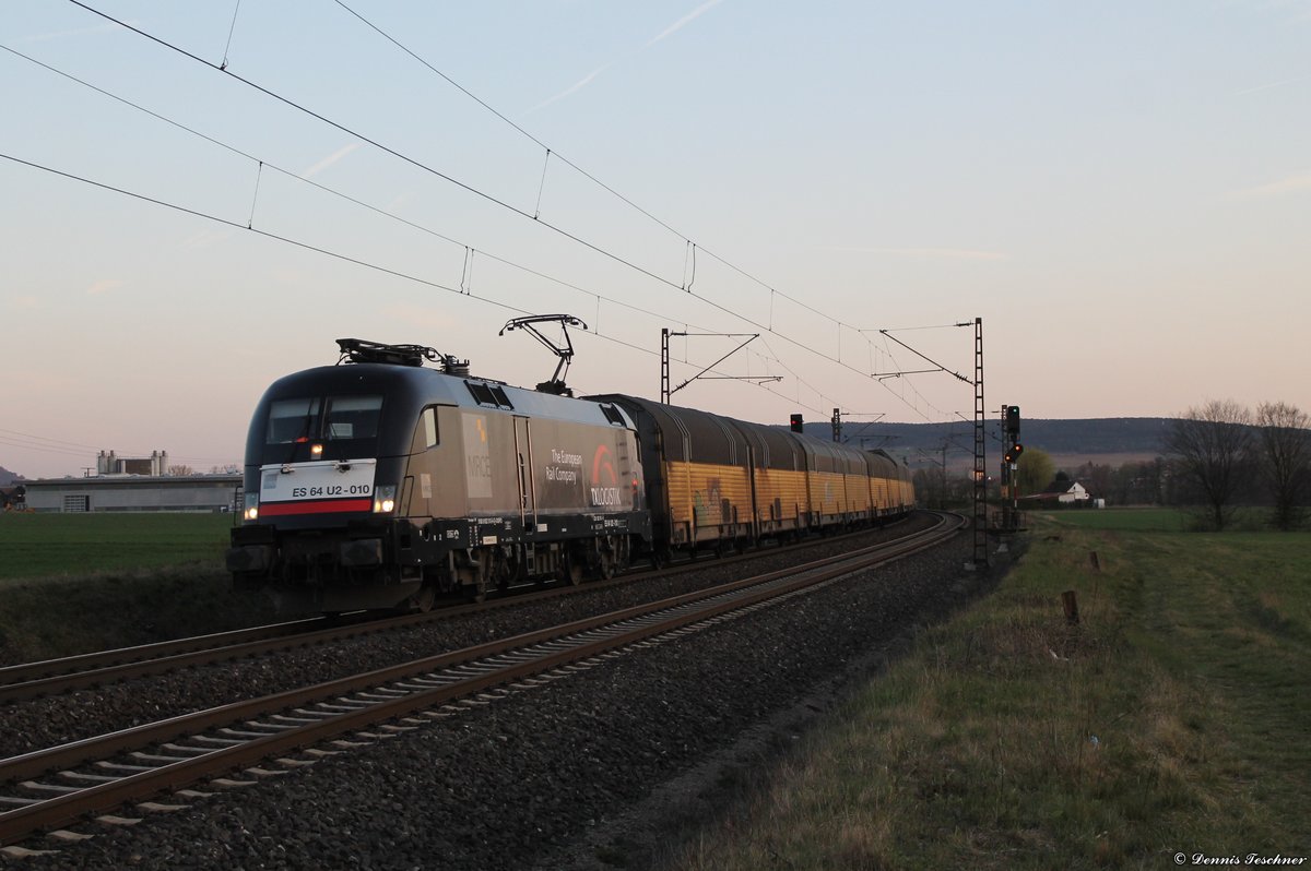 182 510 TXL mit Altmannzug am späten Abend in Retzbach-Zellingen am 28.03.2017