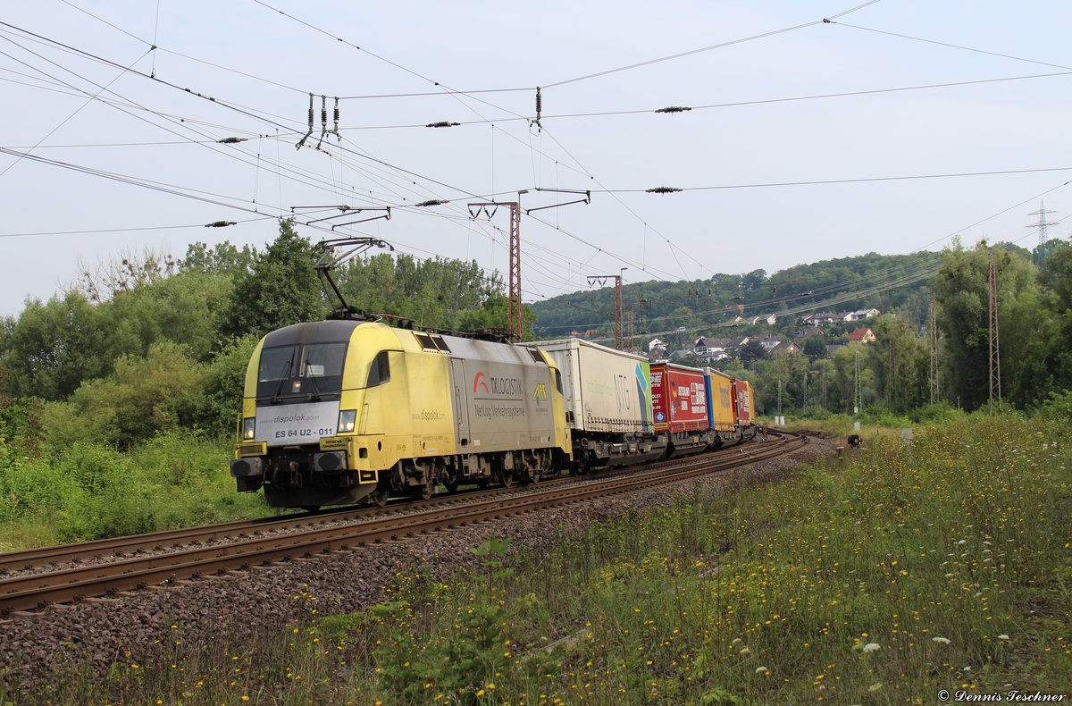 182 511 TXL mit LKW-Auffliegern bei Kreiensen am 02.08.2017