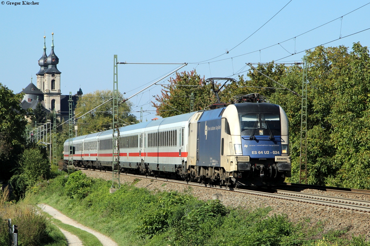 182 524 mit dem IC 2571 (Münster-Stuttgart) als Ersatz für den IC 119 bei Bruchsal-Schlachthof, 01.10.2015.