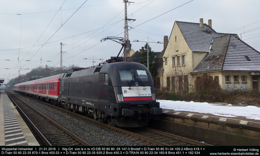 182 534 (ES 64 U2-034)am 07.01.2016 - Ersatzverkehr für NationalExpress Rail als RB 27829 Wuppertal-Oberbarmen - Bonn - Mehlem in Wuppertal-Vohwinkel