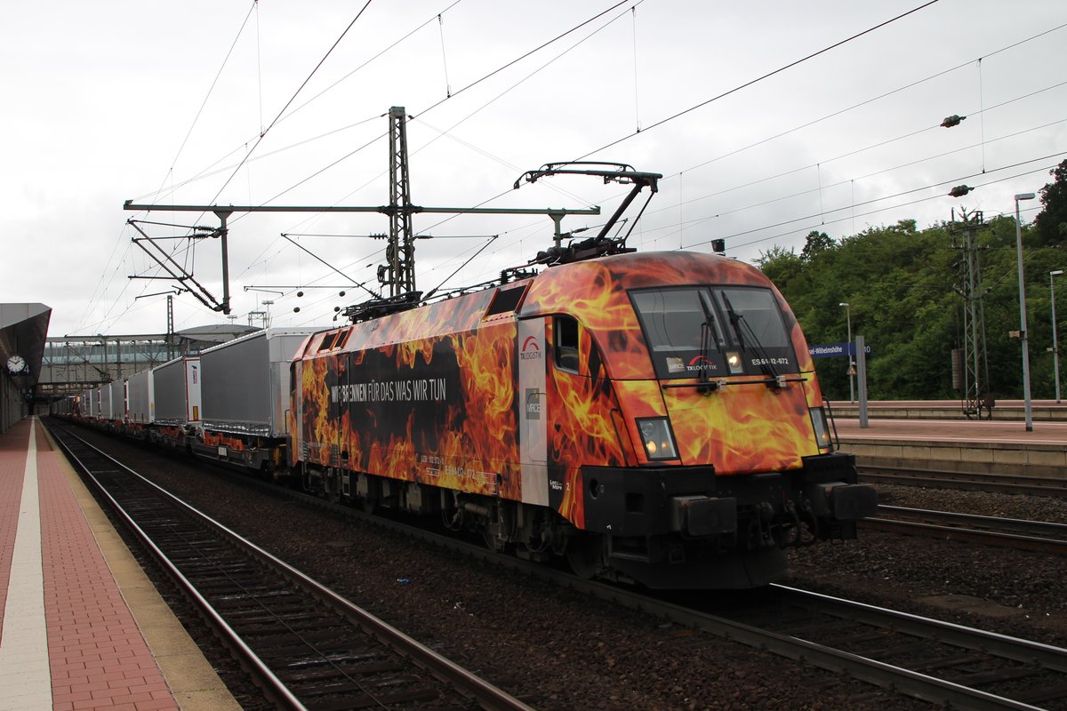 182 572  Wir brennen für das was wir tun  mit Aufliegern am 14.07.2019 in Kassel-Wilhelmshöhe.