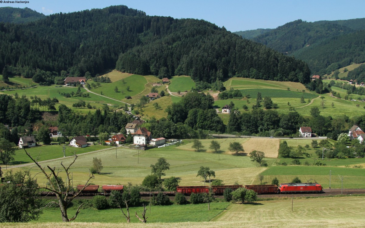185 016-3 mit dem SW 62550 (Singen(Htw)-Offenburg Gbf) bei Gutach 20.7.13. F�r diese Wagen war es die letzte Fahrt �ber die Schwarzwaldbahn