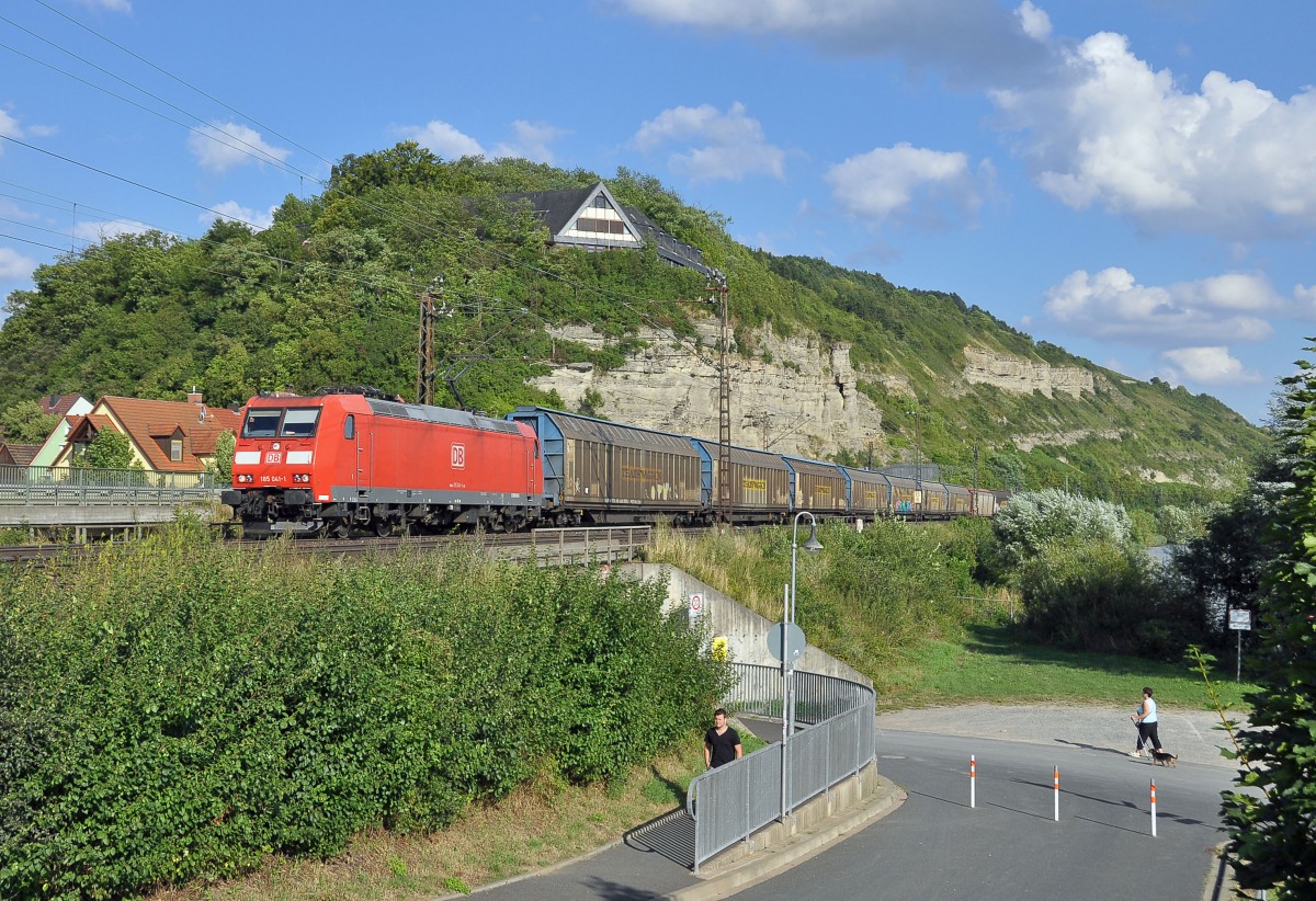 185 041 mit ged.Güterwagen im Maintal unterwegs.Aufgenommen in Retzbach-Zellingen am 10.8.2013