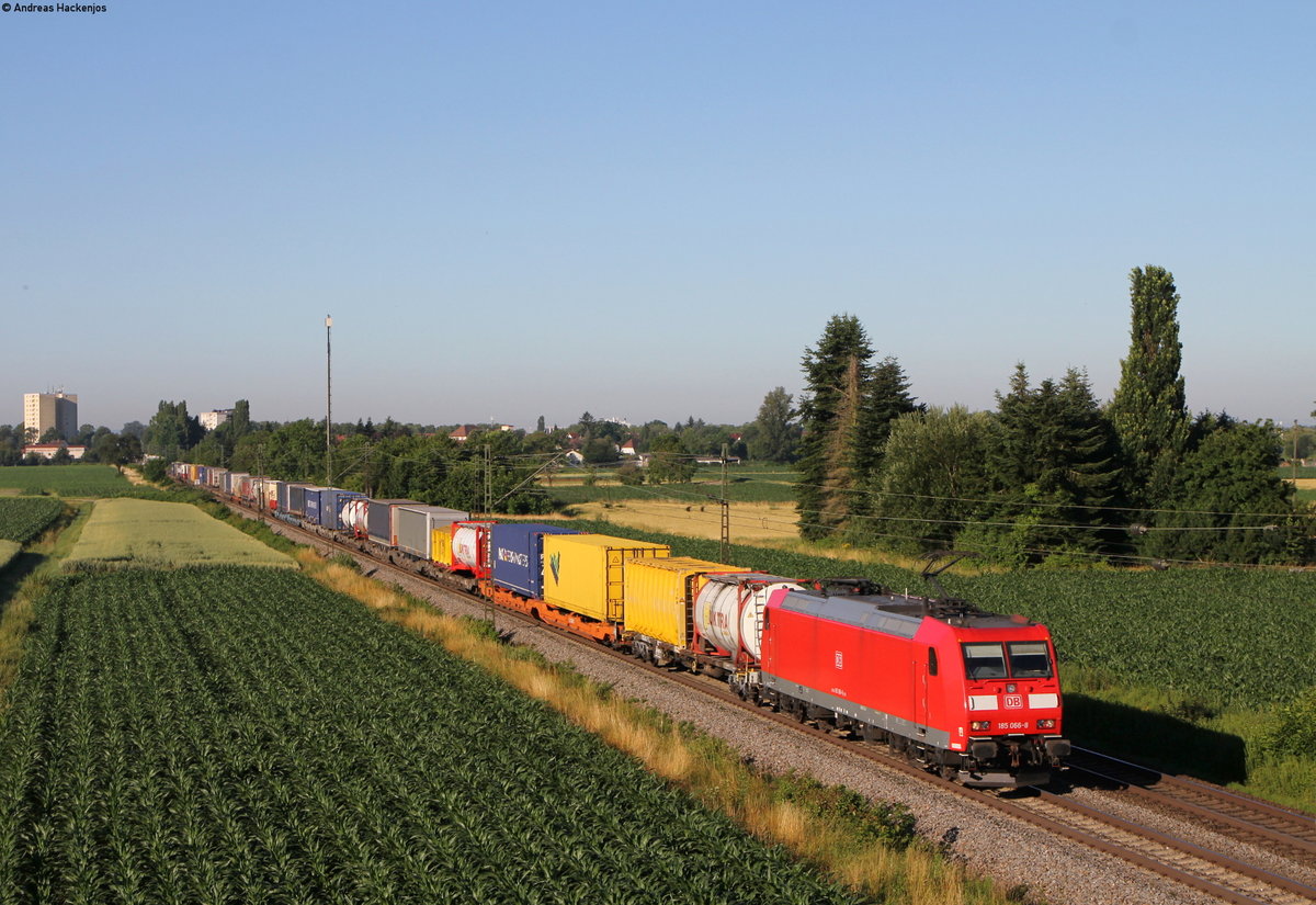 185 066-8 mit dem KT 40218 (Gallarate-Zeebrugge Vorming) bei Hugsweier 29.6.19