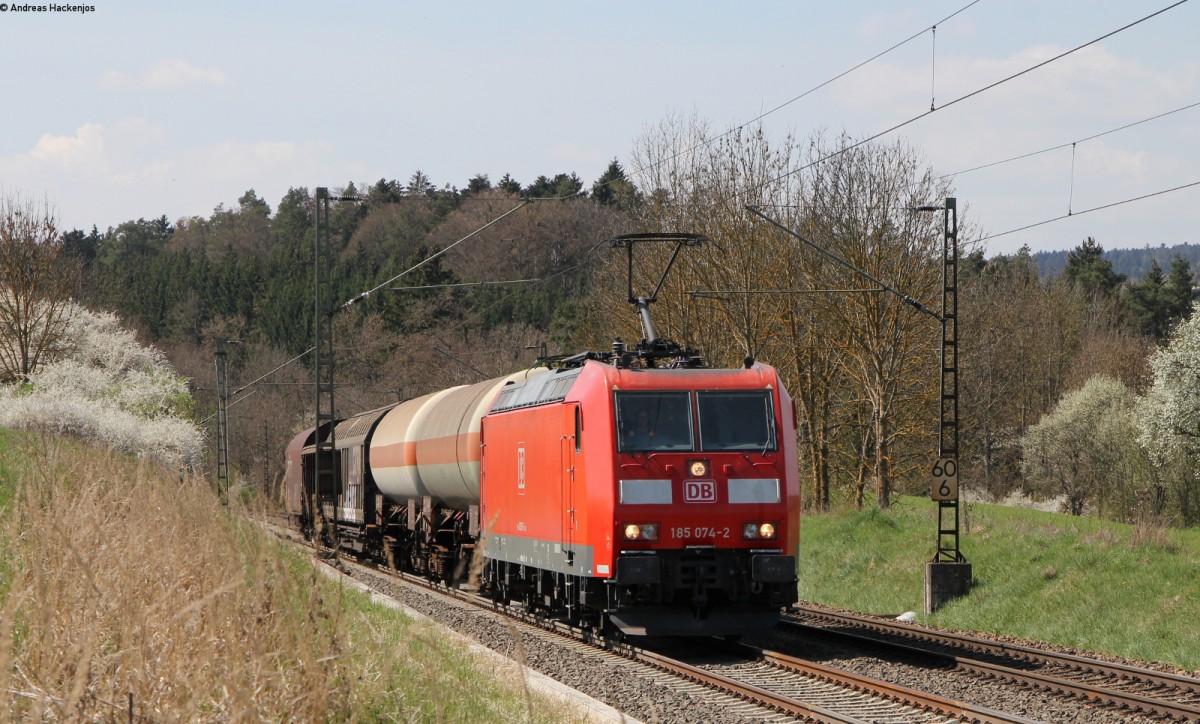 185 074-2 mit dem EZ 44696 (ZH-Limmattal- Kornwestheim Rbf) bei Eutingen 11.4.14