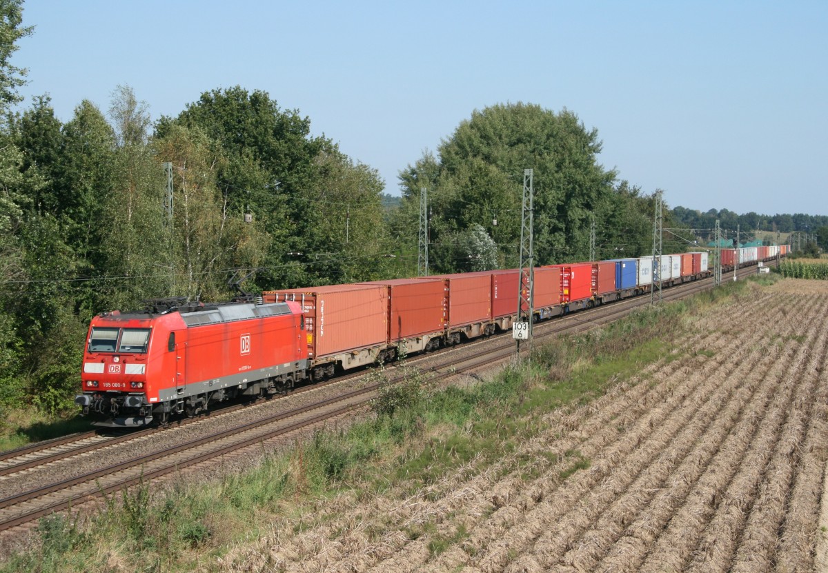 185 080 mit KT 50363 (Maschen Rbf–Ingolstadt Nord) am 04.09.2014 zwischen Bad Bevensen und Uelzen