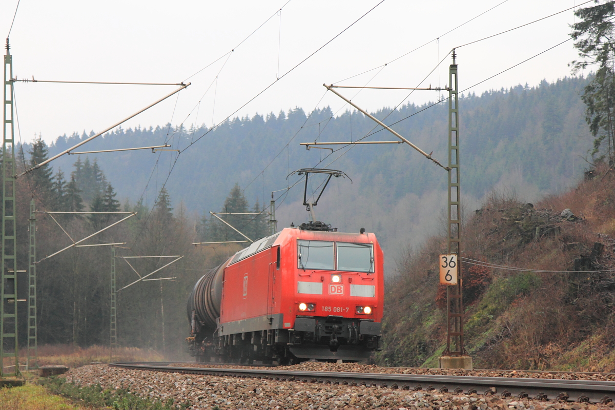 185 081-7 DBSR bei Steinbach im Frankenwald am 03.12.2015.