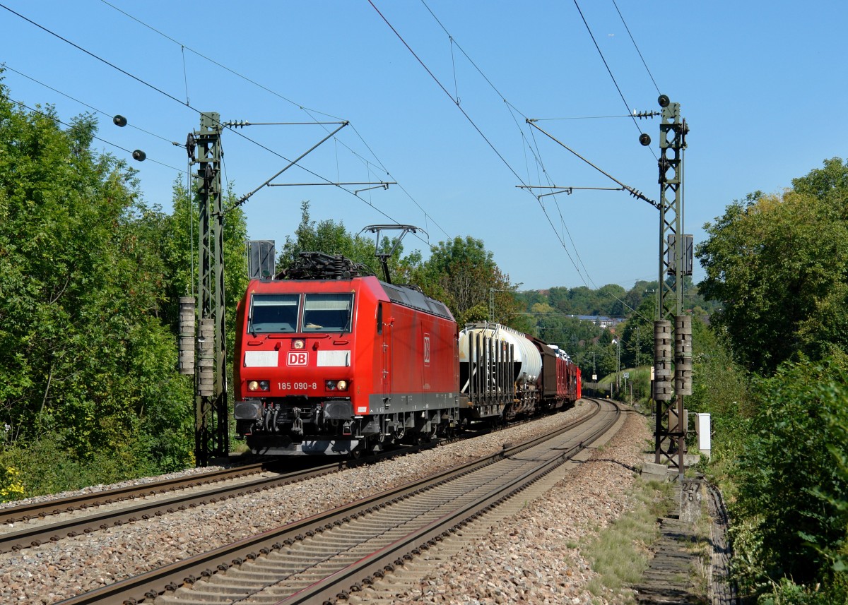185 090 mit einem G�terzug am 31.08.2011 bei Bad Bellingen.