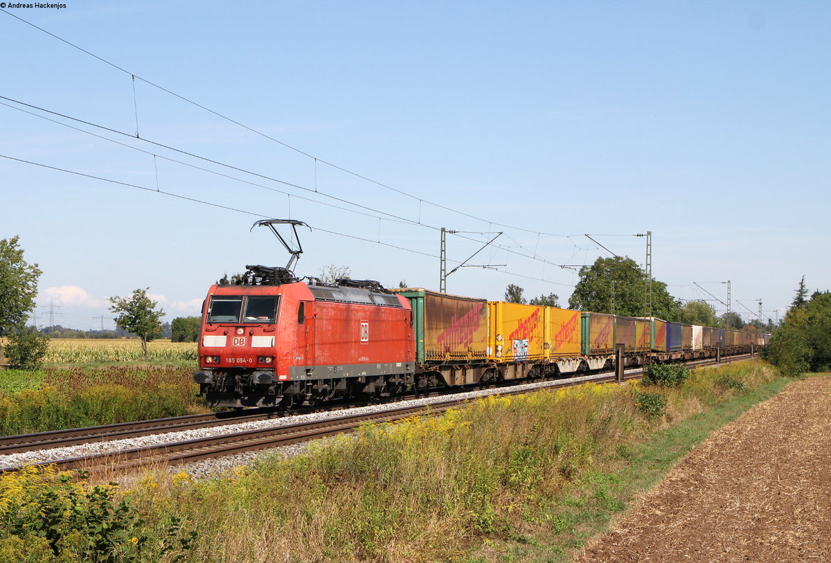 185 094-0 mit dem KT 43791 (Schwetzingen-Basel SBB RB) bei Riegel 26.8.18