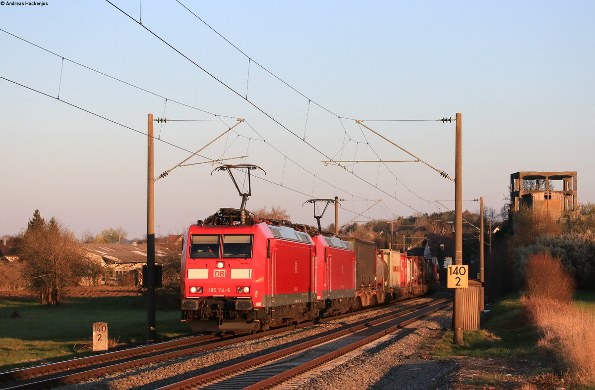 185 114-6 und 185 094-0 mit dem KT 41694 (Schaffhausen PB-Mannheim Rbf) bei Mühlhausen 5.4.20