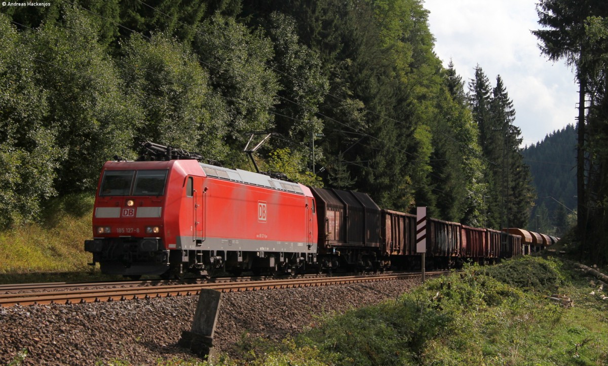 185 127-8 mit dem EK 55834 (Villingen(Schwarzw)-Offenburg Gbf) bei Stockburg 27.9.13