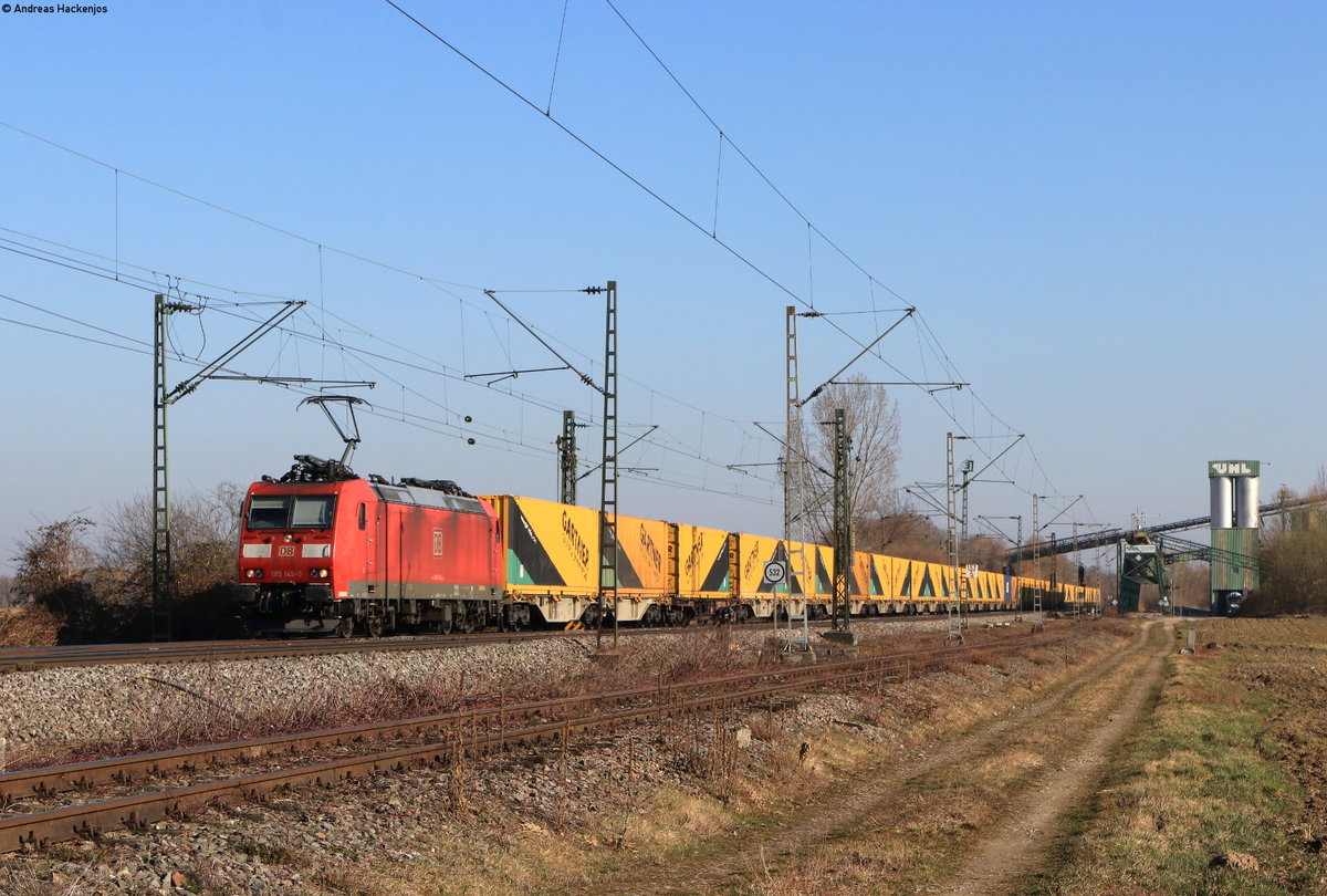 185 145-0 mit dem KT 50054 (Vieselbach- Basel Bad Rbf) bei Friesenheim 2.3.21