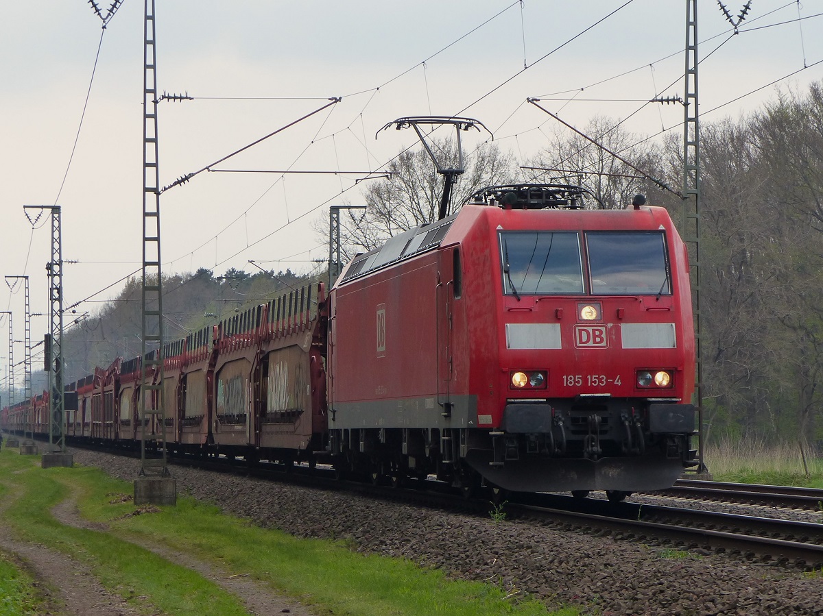 185 153 mit Auto-Leerpark in Rheine=Bentlage, 30.04.2021
