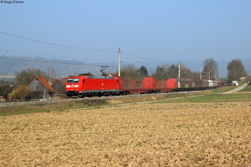 185 172-4 mit dem EZ 51282 (Nrnberg-Kornwestheim) bei Oppenweiler. Aufgenommen am 08.03.2014.