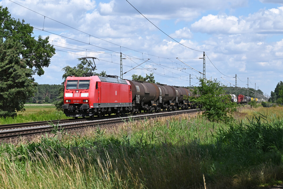 185 183 f�hrte am 12.07.26 einen gemischten G�terzug durch Radis Richtung Bitterfeld.