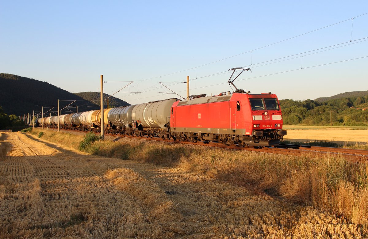 185 185-6 zu sehen am 23.07.19 mit einem Kesselzug in Etzelbach. Gruß an den Tf zurück!