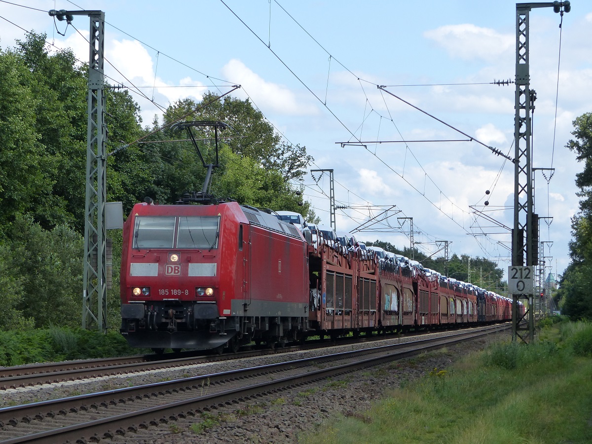 185 189 mit Auto-Ganzzug in Rheine=Bentlage, 02.08.21