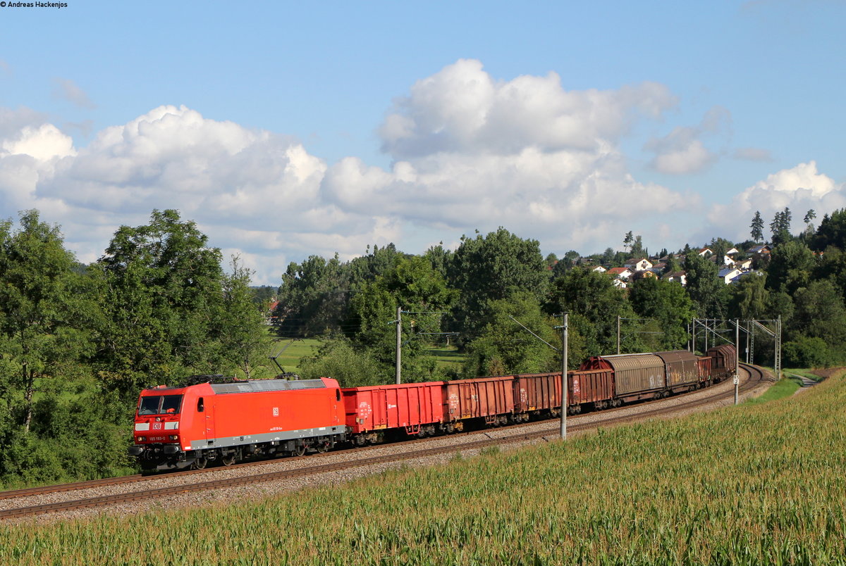 185 193-0 mit dem EK 63042 (Villingen(Schwarzw)-Mannheim Rbf) bei Grüningen 11.8.16