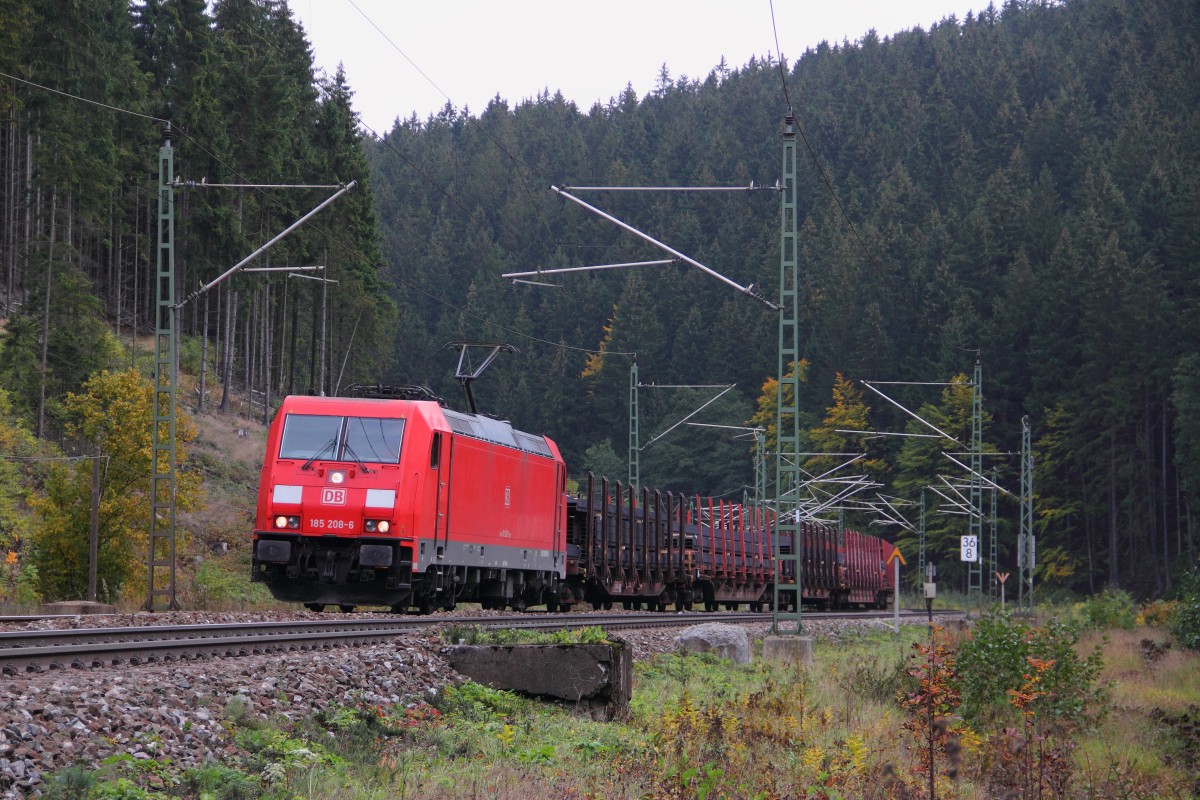 185 208-6 DB Schenker auf der Frankenwaldrampe bei Förtschendorf am 09.10.2015.
