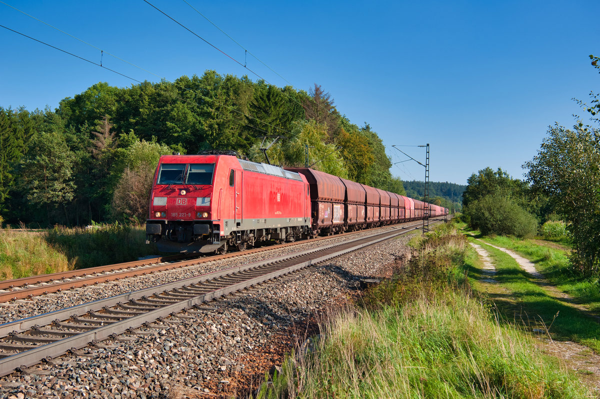 185 221 mit dem leeren Erzzug aus Linz bei Postbauer-Heng, 15.09.2019
