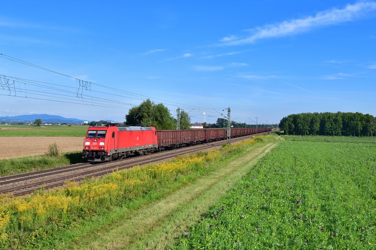 185 228 mit einem Güterzug am 10.09.2019 bei Stephansposching.