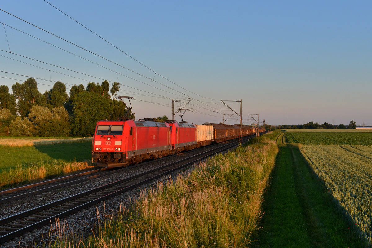 185 238 + 185 xxx mit einem Güterzug am 23.06.2015 bei Plattling. 