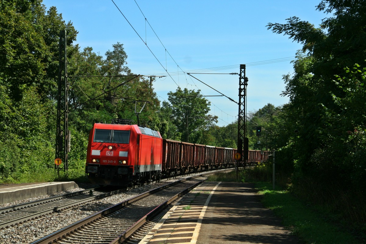 185 245-8 mit einem gemischten Güterzug in Richtung Nürnberg Rbf am Nachmittag des 27.08.15 in Etterzhausen. 