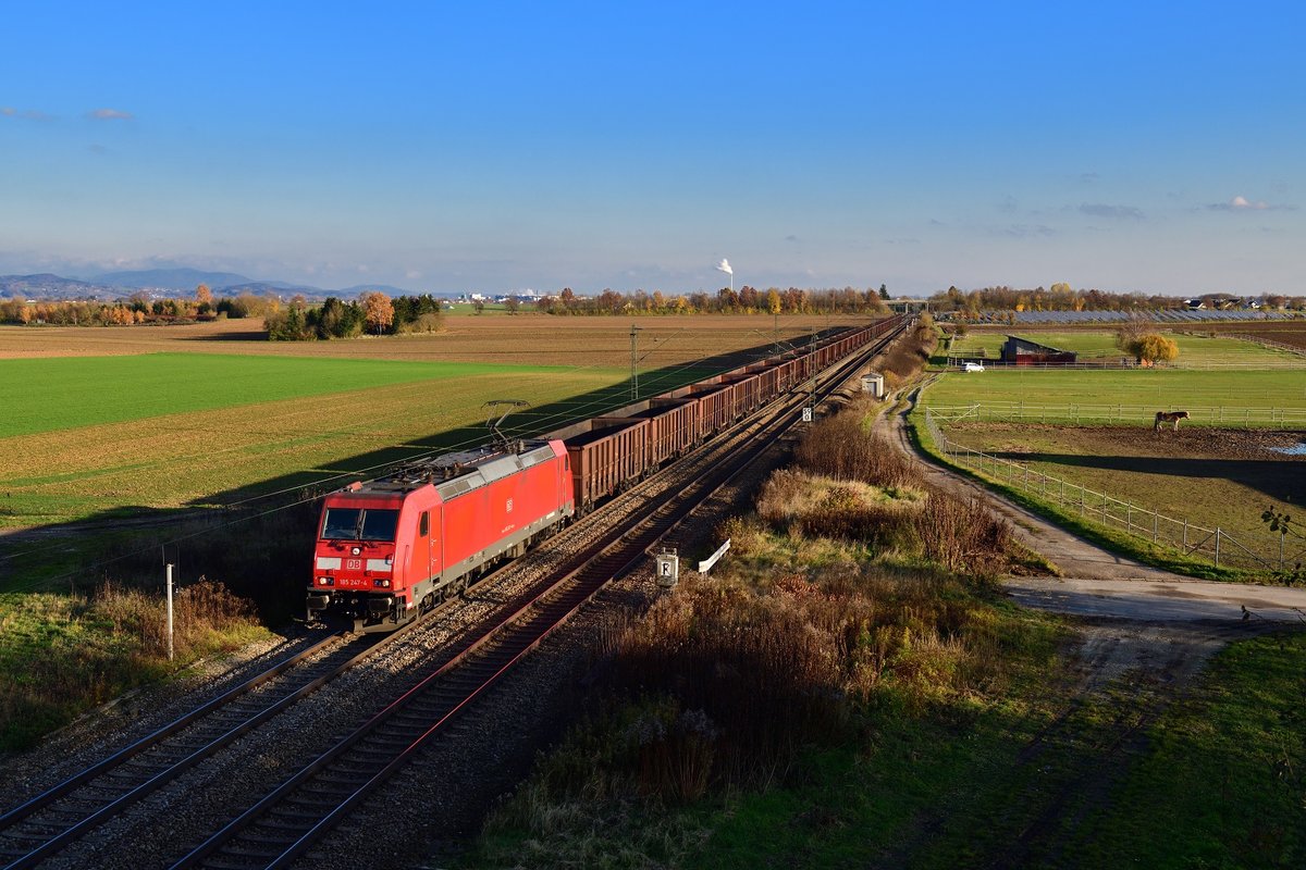 185 247 mit einem Güterzug am 18.11.2019 bei Stephansposching.