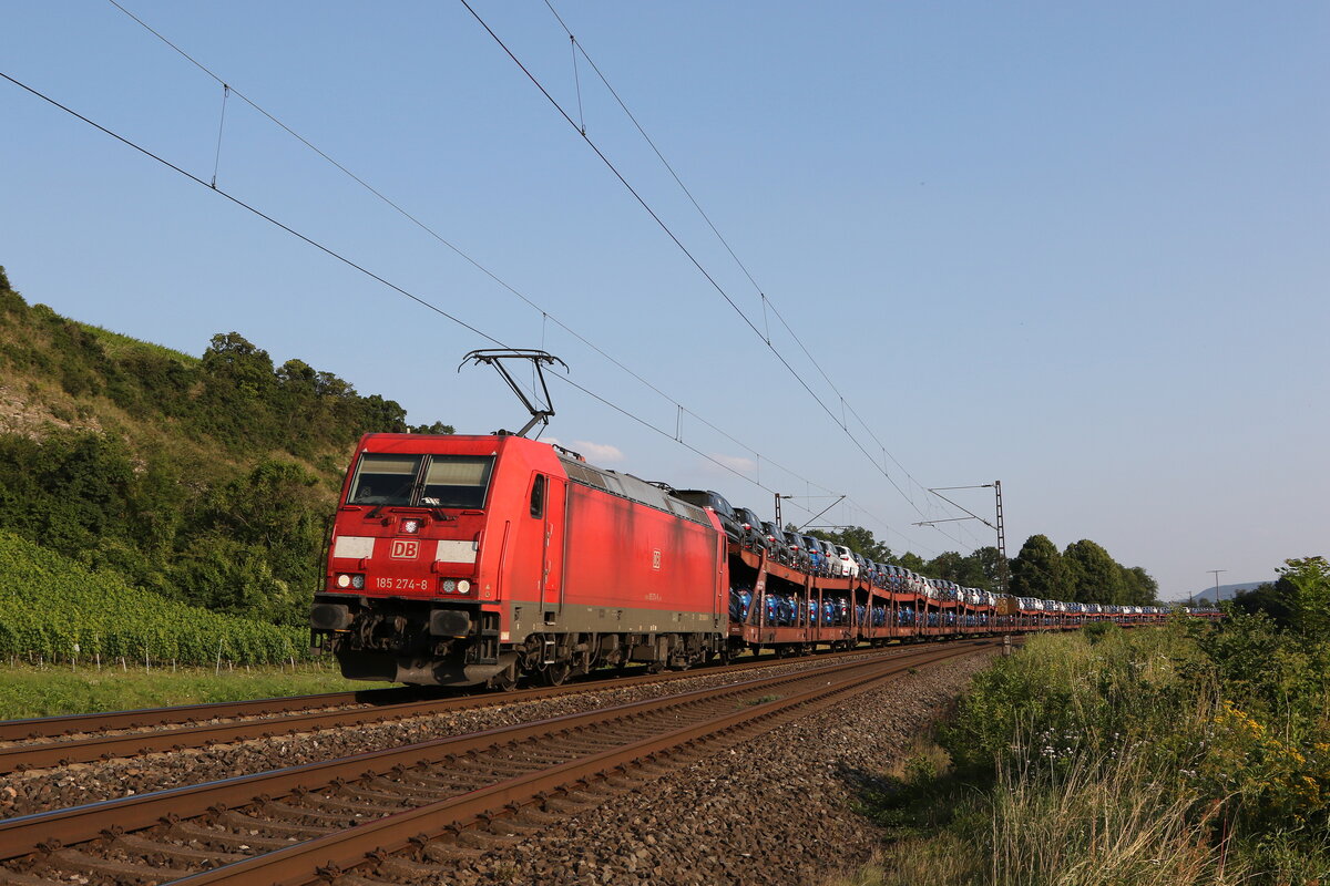 185 274 mit einem Autozug am 23. Juli 2021 bei Himmelstadt am Main.