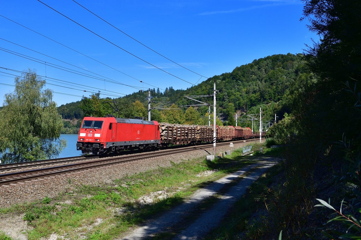 185 298 mit einem Güterzug am 18.09.2019 bei Wernstein am Inn.