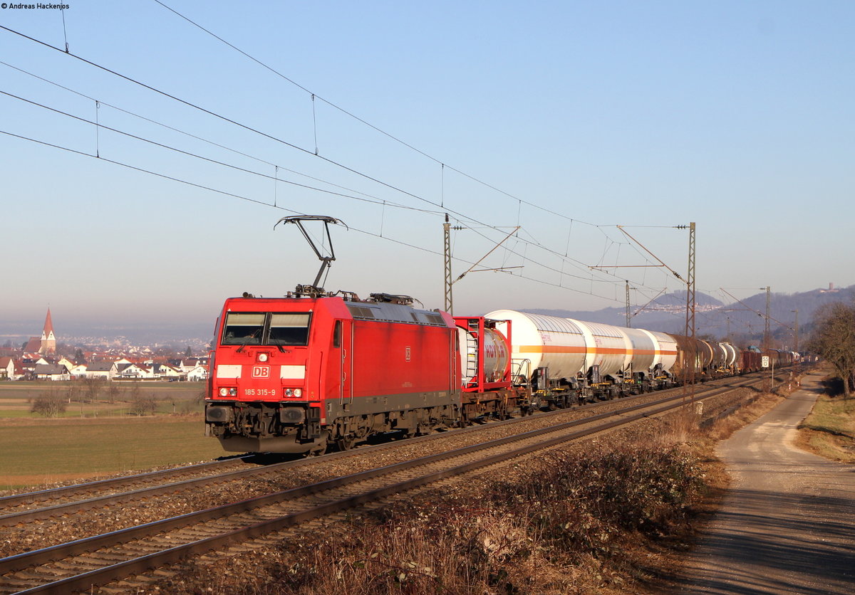 185 315-9 mit dem EZ 51882 (Mannheim Rbf-München Nord Rbf) bei Kuchen 16.2.19