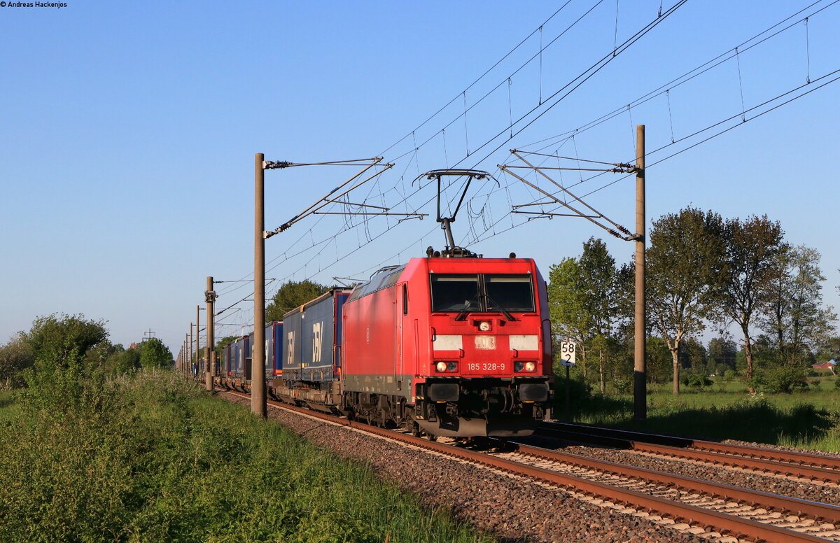185 328-9 mit dem KT 40009 (Padborg-Basel SBB) bei Borstel 30.5.21
