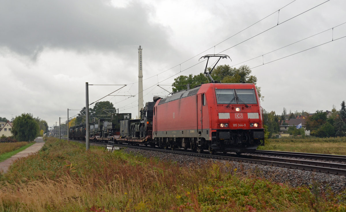 185 344 führte am 25.09.19 einen Militärzug der Bundeswehr durch Jeßnitz Richtung Dessau.