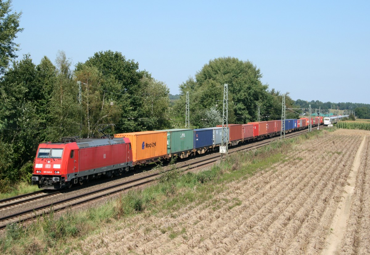 185 345 mit KT 41903 (Hamburg-Waltershof–Linz Stadthafen) am 04.09.2014 zwischen Bad Bevensen und Uelzen