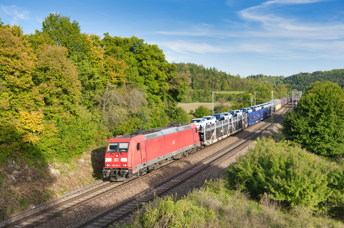 185 347 mit einem gemischten Güterzug Dietfurt b. Treuchtlingen, 20.09.2019