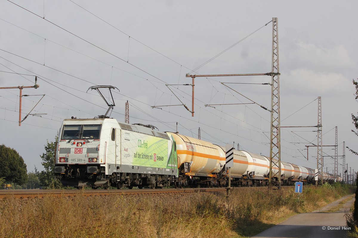 185 389-4  CO2 frei  mit einem Kesselzug in Dedensen Gümmer, am 30.09.2016.