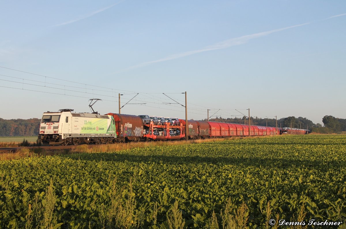 185 389-4 DB mit gemischtem Güterzug bei Sierße am 30.08.2016