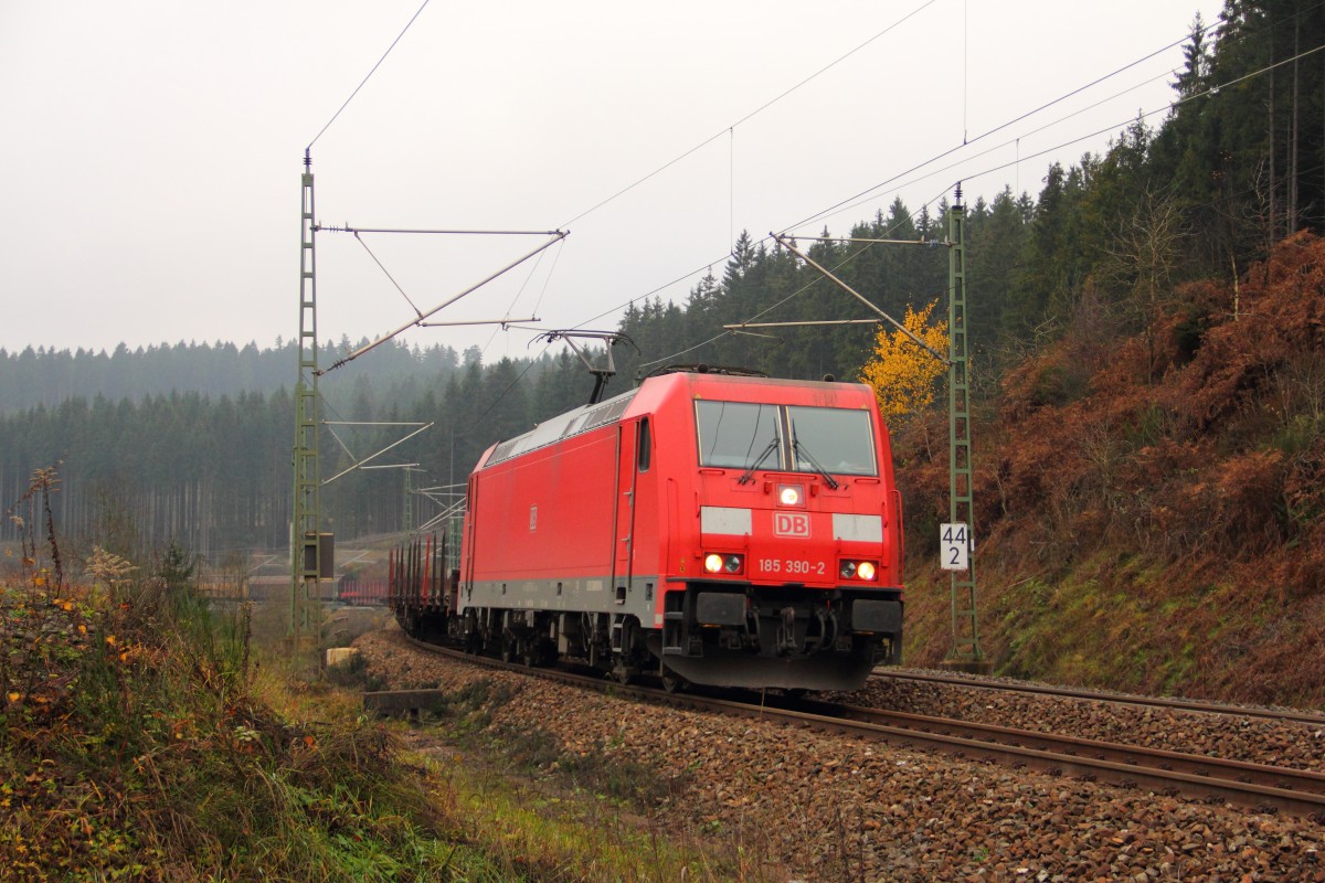 185 390-2 DB Schenker im Frankenwald bei Steinbach am 14.11.2014.