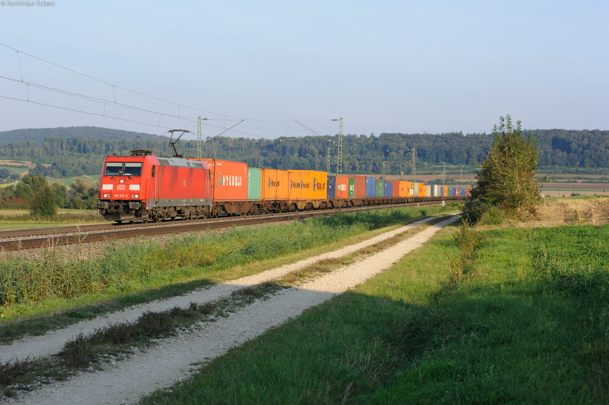 185 393-6 mit dem KT 41814 bei Wettelsheim  Richtung Ansbach, 24.09.2016