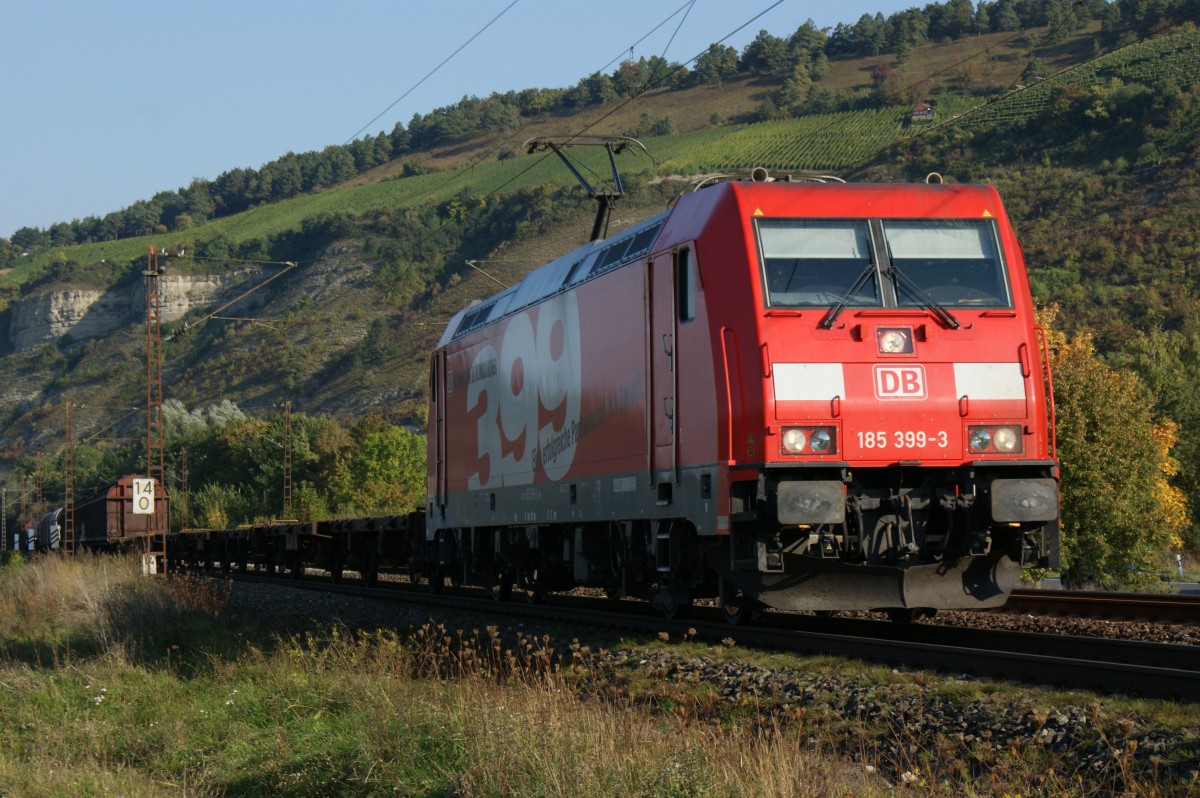 185 399-3 am 02.10.13 mit einen gemischten Gterzug Richtung Wrzburg.