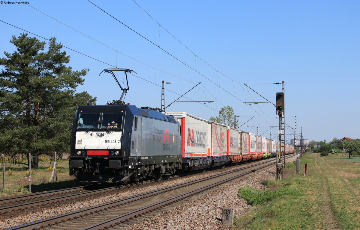 185 408-2 mit dem DGS 41563 (Bettembourg Marchandises-München Laim Rbf) bei Wiesental 22.4.20