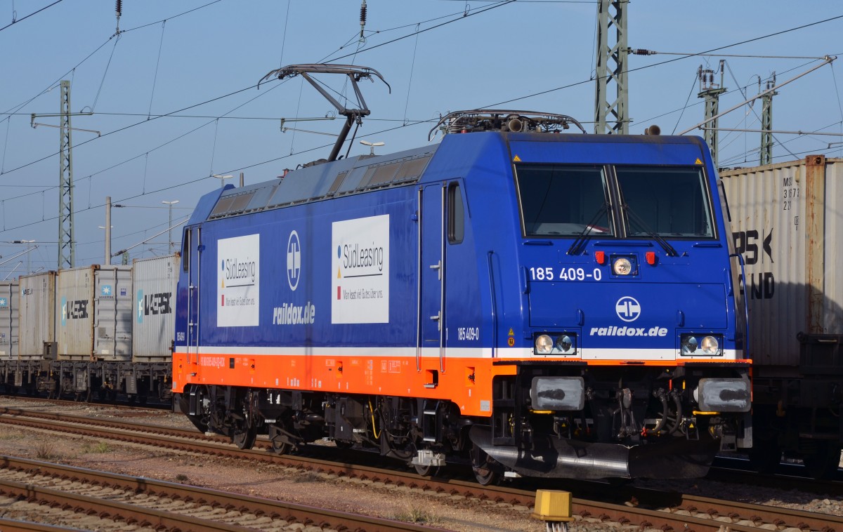 185 409 der raildox wurde am 09.03.14 in Bitterfeld für die Abfahrt Richtung Leipzig/Halle aufgerüstet.