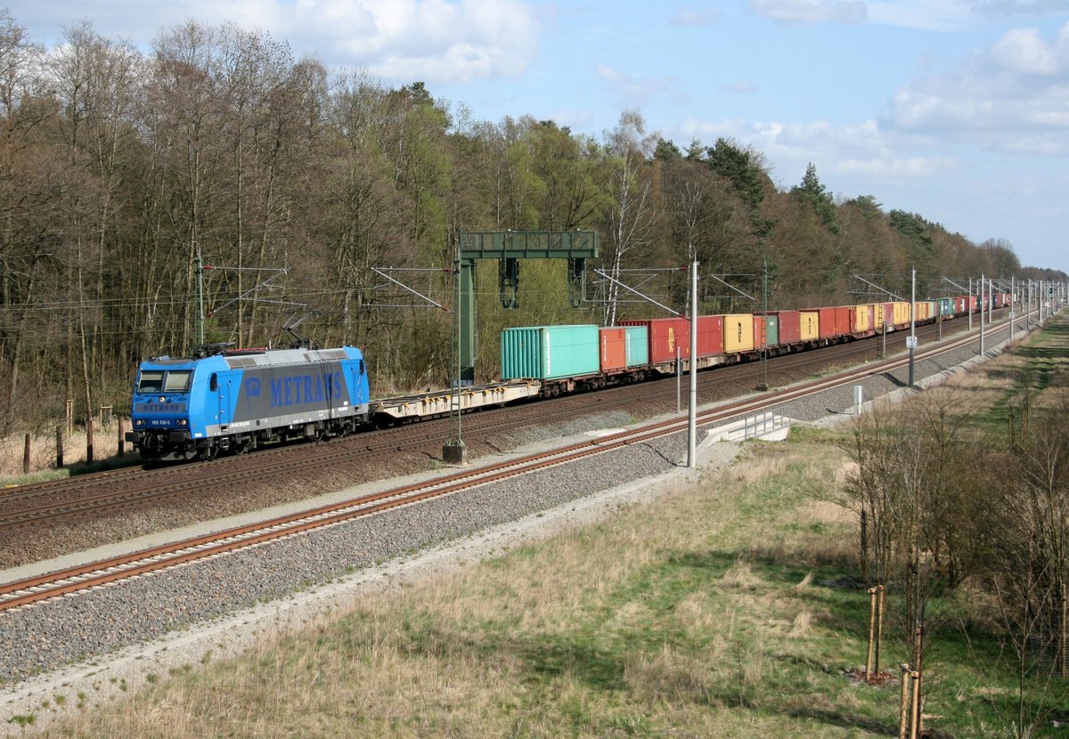 185 510 mit DGS 99691 (Metrans, Mnchen-Riem–Hamburg-Waltershof) am 16.04.2015 zwischen Radbruch und Winsen (Luhe)