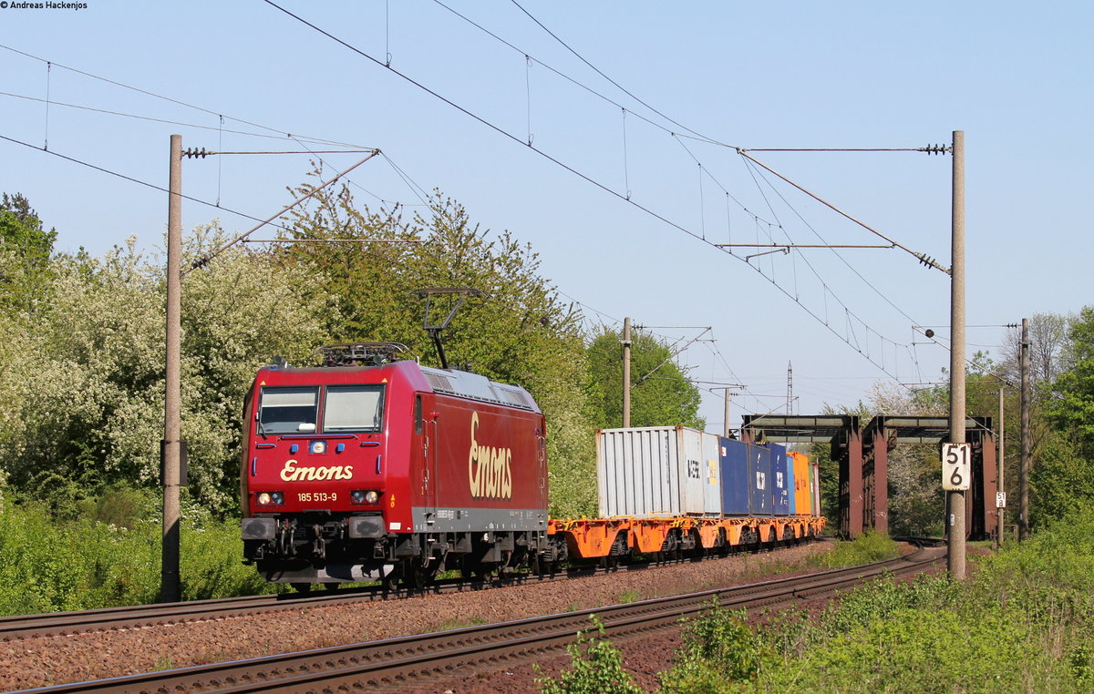 185 513-9 mit einem Containerzug bei Wierthe 7.5.16