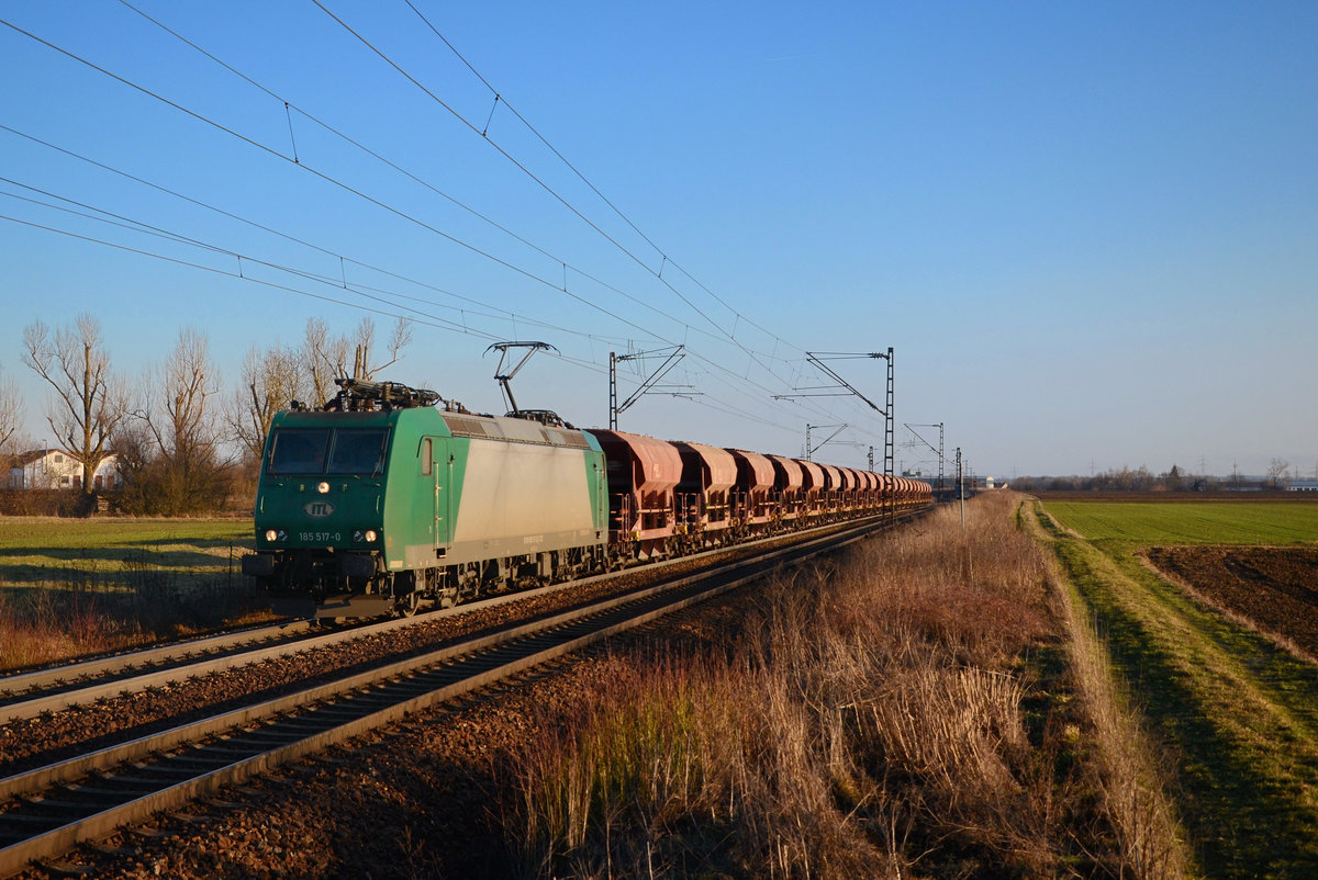 185 517 mit dem Magnesitzug am 23.02.2014 bei Plattling. 