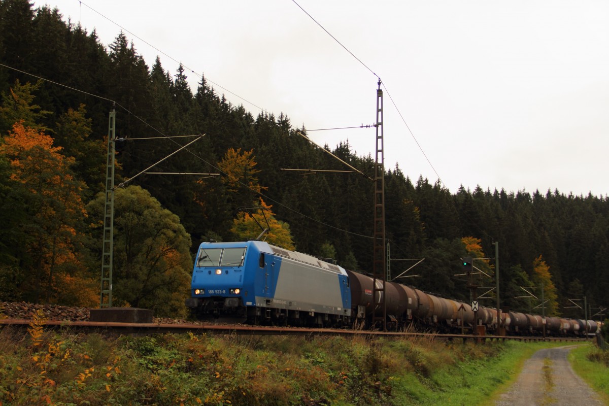 185 529-8 DB RHC im Frankenwald bei Steinbach am 09.10.2015.